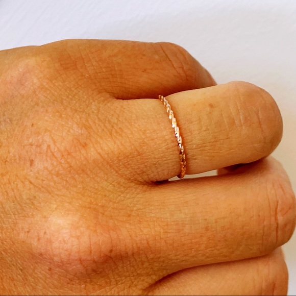 Rose Gold Twist Band Dainty Thin Rings Trio Set - Picture 4 of 7